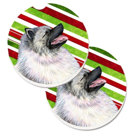 Carolines Treasures Keeshond Candy Cane Holiday Christmas Set of 2 Cup Holder Car Coaster SS4557CARC